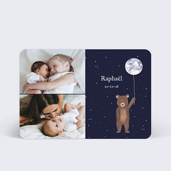 Faire-part Naissance Ourson et cosmos