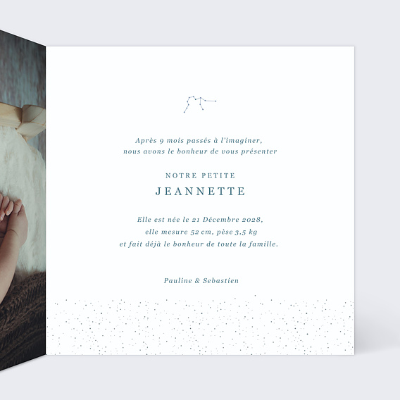Faire part naissance Cosmos Intérieur Droit