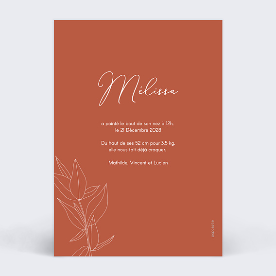 Faire part naissance Terracotta flowers Verso
