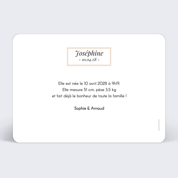 Faire part naissance Etiquette Poudrée Verso