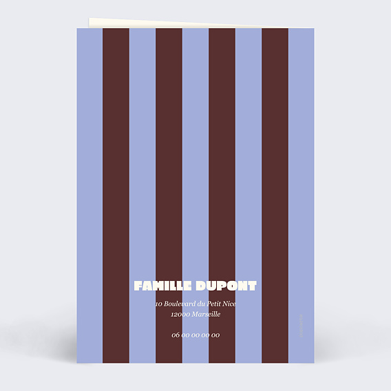Faire part naissance Rayure acajou et lavande Verso