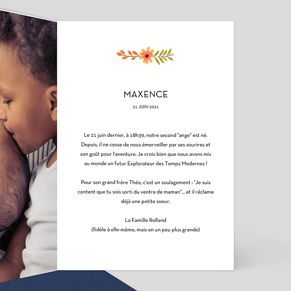 Faire part naissance Floraison Intérieur Droit