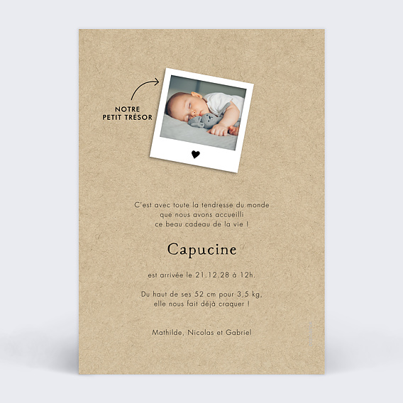 Faire part naissance Photomaton Famille Verso
