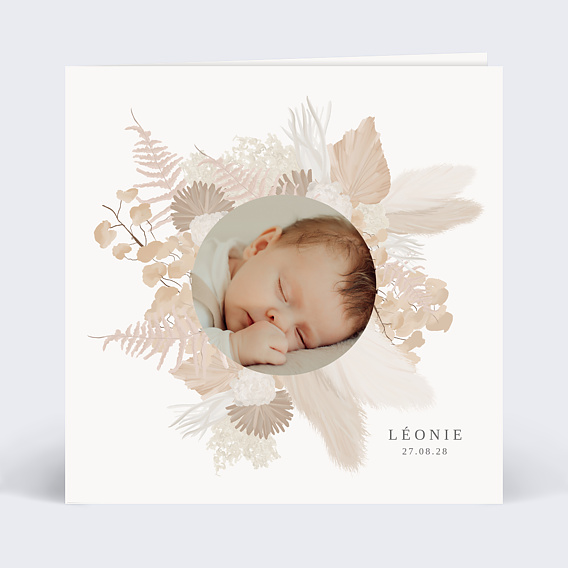 Faire part naissance Bohème rosé Recto