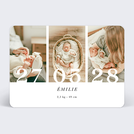 Faire part naissance Trois Photos Bébé