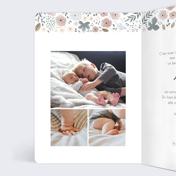 Faire part naissance Frise Fleurie Intérieur Gauche