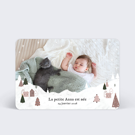 Faire-part Naissance Montagne enneigée