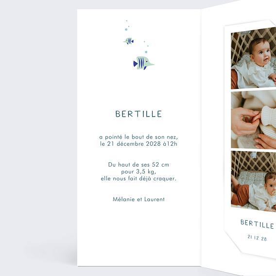 Faire part naissance Sous l'Océan Intérieur Gauche