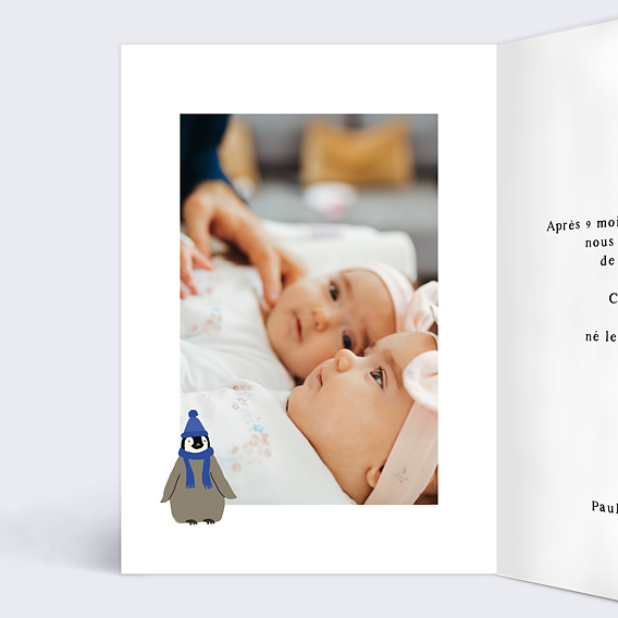 Faire part naissance Famille Pingouin Intérieur Gauche