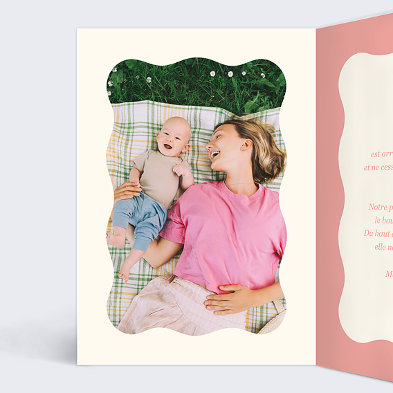 Faire part naissance Rayure abricot et rose Intérieur Gauche