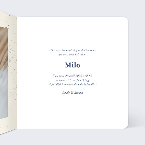 Faire part naissance Marbre Acidulé Intérieur Droit