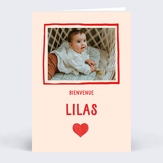 Faire-part Naissance Cœur Simple Rouge