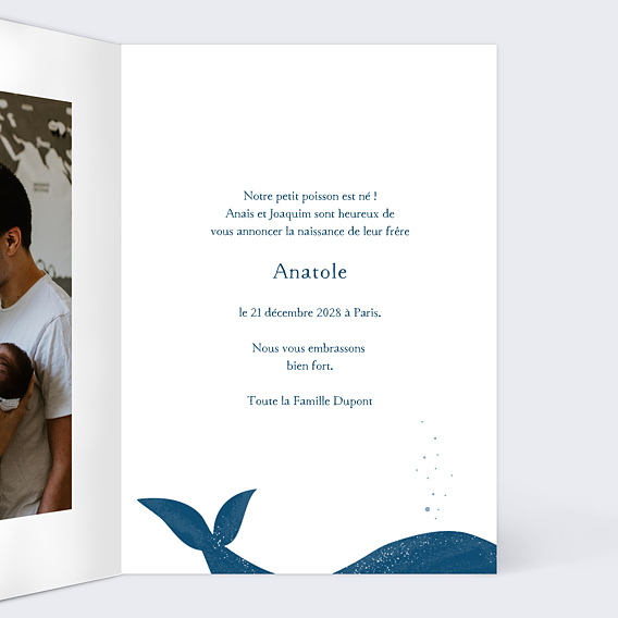 Faire part naissance Famille Baleine Intérieur Droit