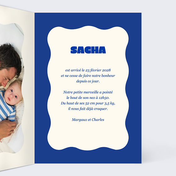 Faire-part Naissance Rayure majorelle et chocolat
