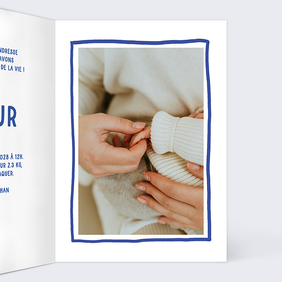 Faire part naissance Cœur Simple Bleu Intérieur Droit