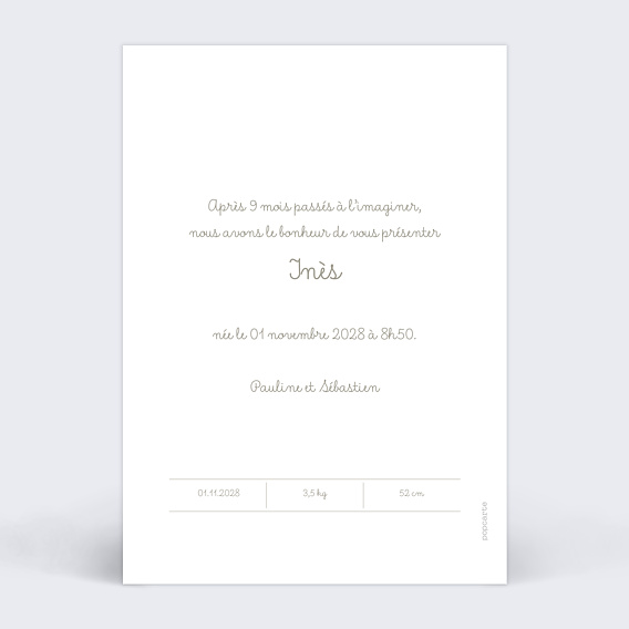 Faire part naissance Photomaton Portrait Verso