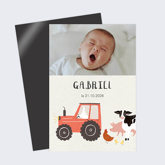 Faire part naissance Tracteur à la ferme