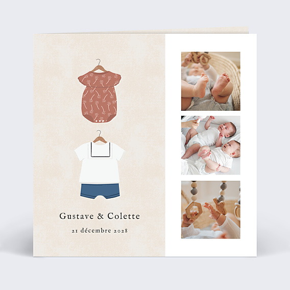 Faire part naissance Petits Vêtements Jumeaux