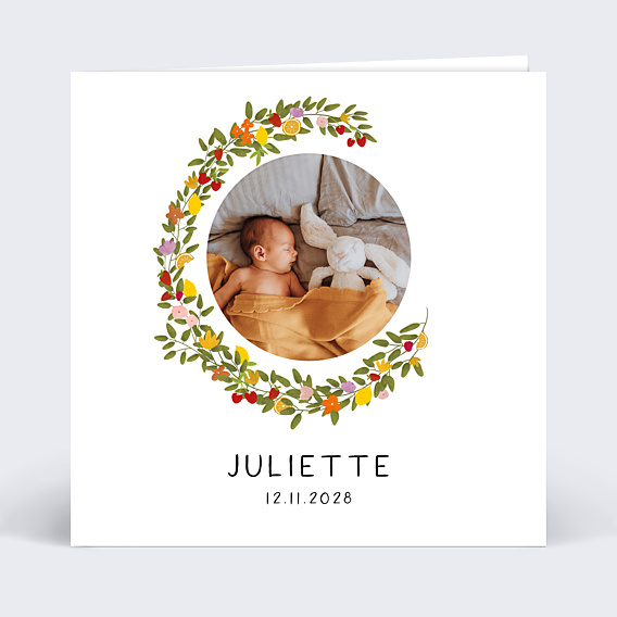 Faire part naissance Couronne fruitée