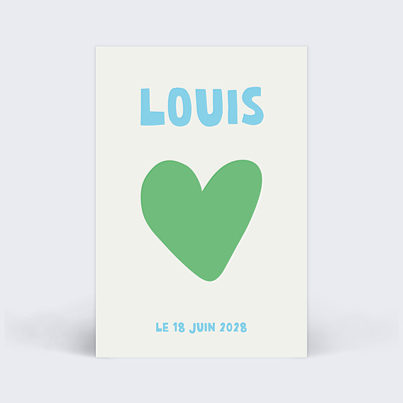 Faire part naissance Cœur iconique vert