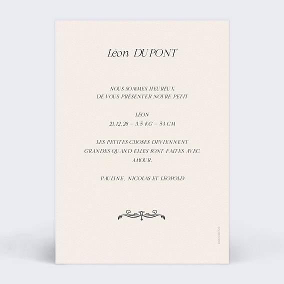 Faire part naissance Parchemin Verso