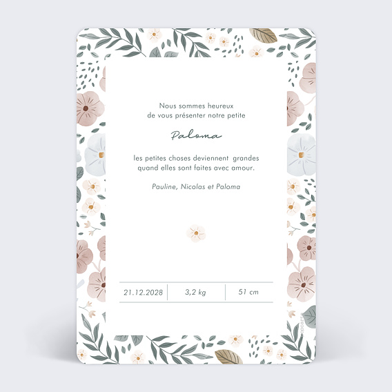 Faire part naissance Magnolia Polaroid Verso