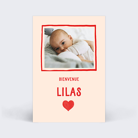 Faire-part Naissance Cœur Simple Rouge