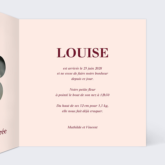 Faire part naissance Fleurs wavy Intérieur Droit