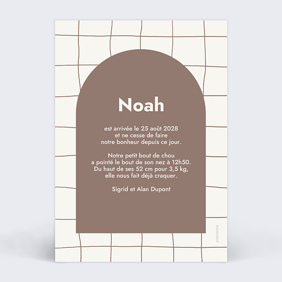 Faire part naissance Douce grille arche Verso