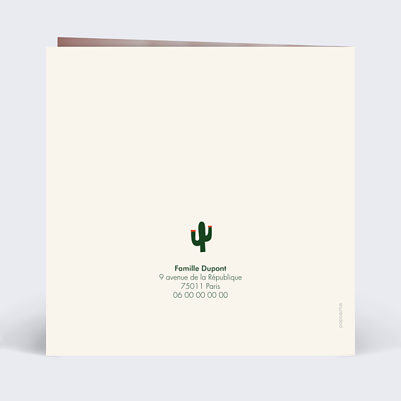 Faire part naissance Motif Dinosaure Verso