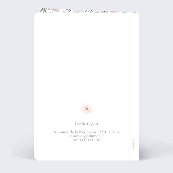 Faire part naissance Frise Fleurie Verso