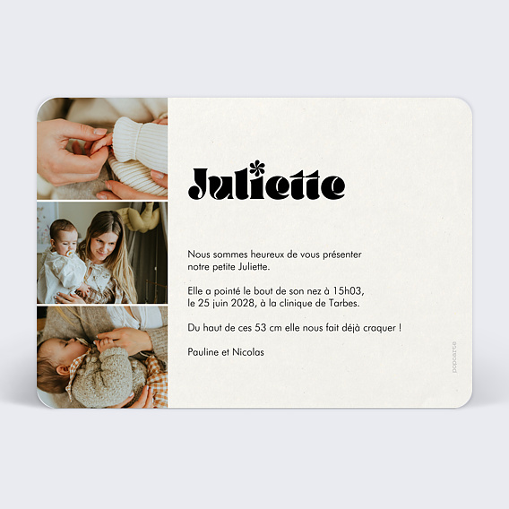 Faire part naissance Pleine page typo Verso