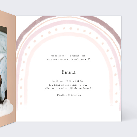 Faire part naissance Petit arc-en-ciel Intérieur Droit