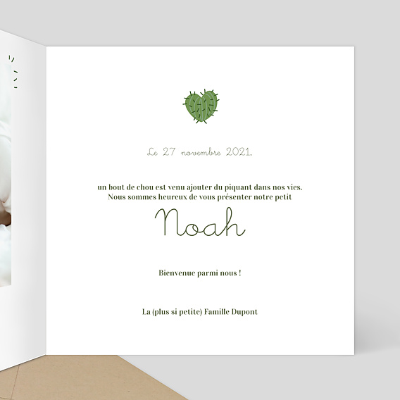Faire part naissance Famille Cactus Intérieur Droit