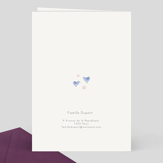 Faire part naissance Animaux pattern Verso