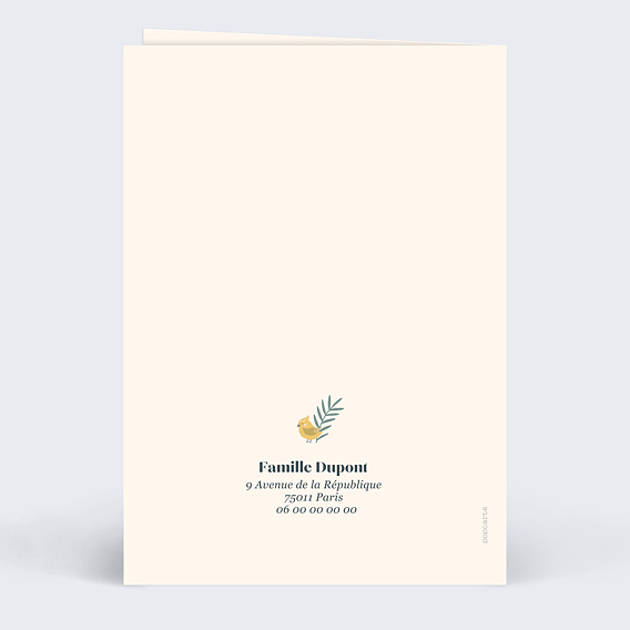 Faire part naissance Mésange Prénom Verso