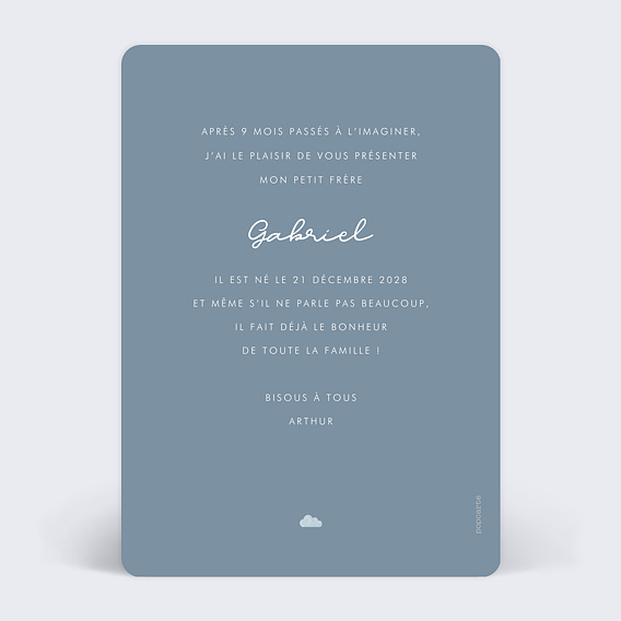 Faire part naissance Motif Nuage Verso