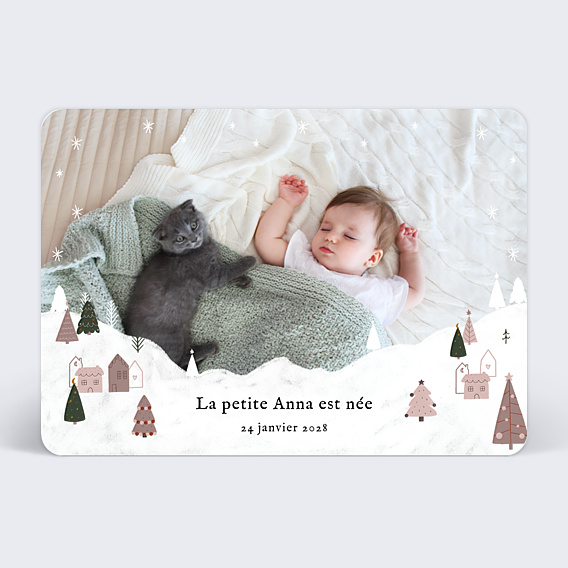 Faire part naissance Montagne enneigée