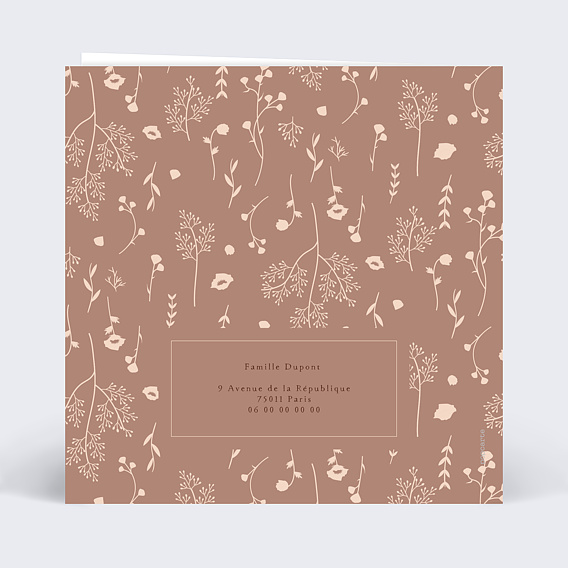 Faire part naissance Motif fleurs et teracotta Verso
