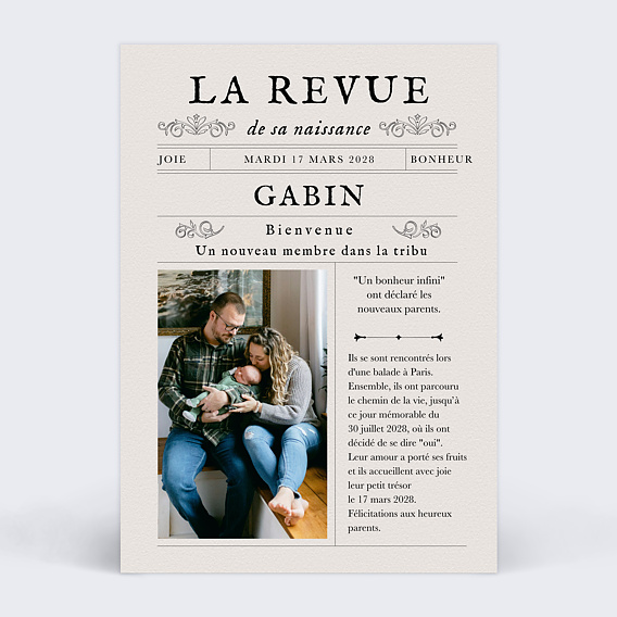 Faire part naissance Journal Recto