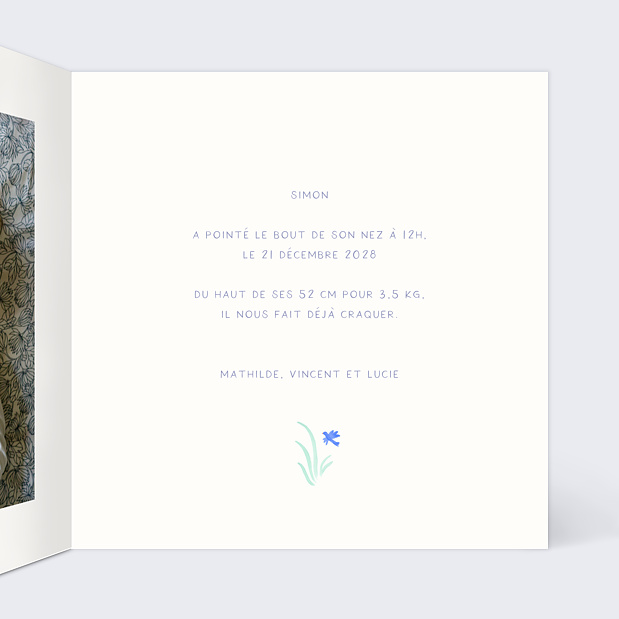 Faire-part Naissance Lettrine Nature Intérieur Droit