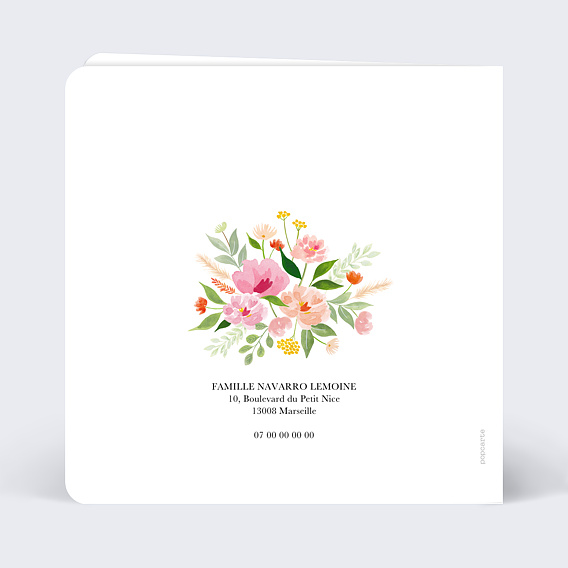 Faire part naissance Bouquet champêtre Verso