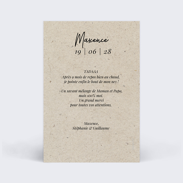 Faire-Part de Naissance Esprit Chiné IV Verso