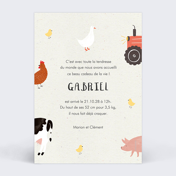 Faire part naissance Tracteur à la ferme Verso