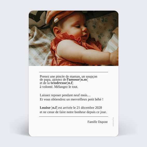 Faire part naissance Petite Définition Verso