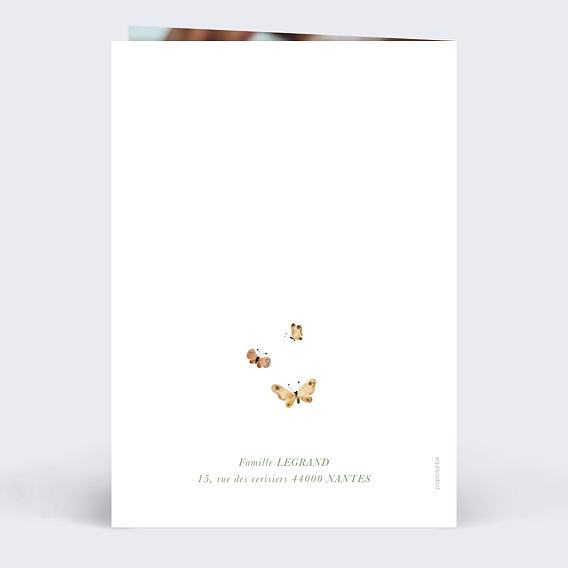 Faire part naissance Motif de papillons Verso