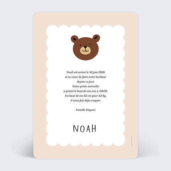 Faire-part Naissance Ours original