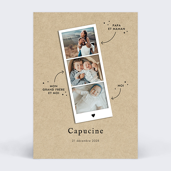 Faire-part Naissance Photomaton Famille