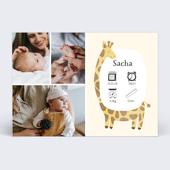 Faire part naissance Petite Girafe Recto