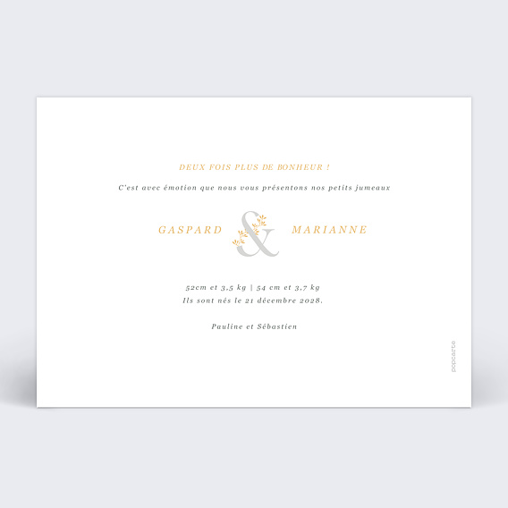 Faire part naissance Esperluette Botanique Verso